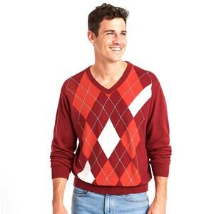 Lyle & Scott Sweater Men's XL Argyle 100% Combed Cotton V-Neck Preppy Academia